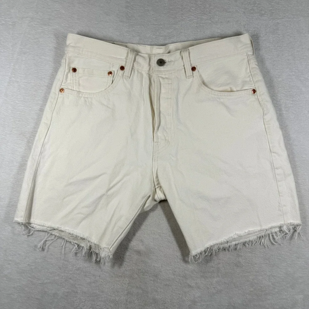 Levis Premium 501 Original White Denim Cutoff Shorts High Rise Button Fly 31